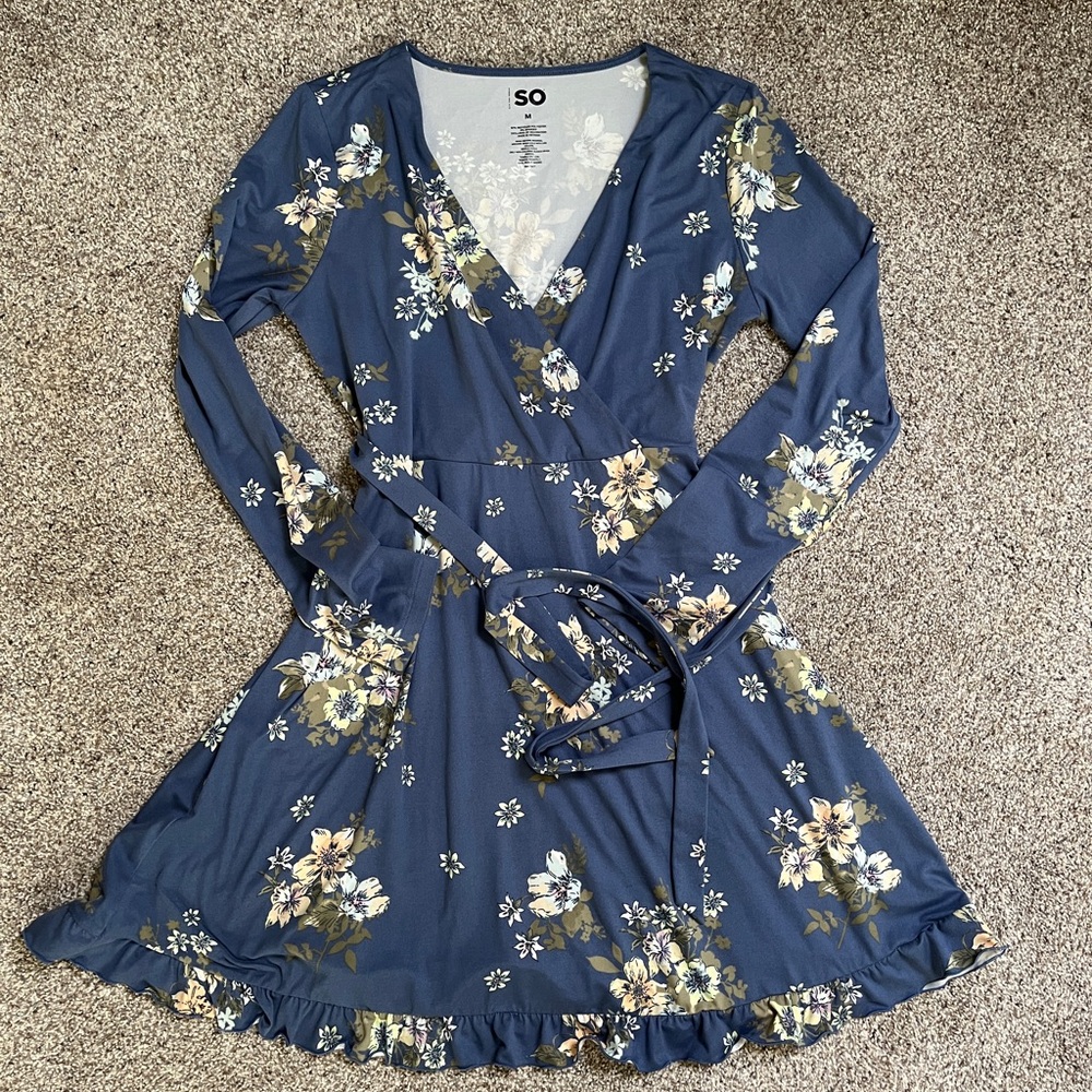 SO Blue Floral Long Sleeve Dress
